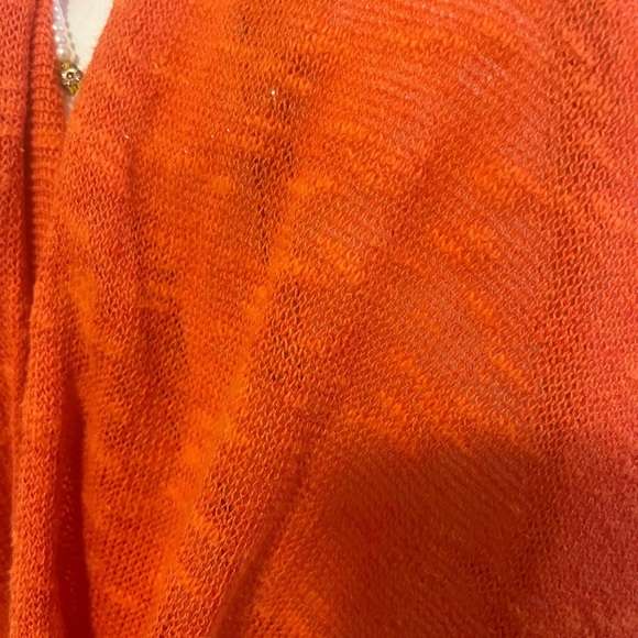 [XL]Jones New York Vibrant Orange Linen Blend Open Knit Cardigan - Picture 5 of 11